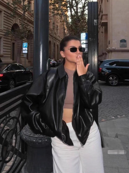 Casual Bomber Leather Jacket