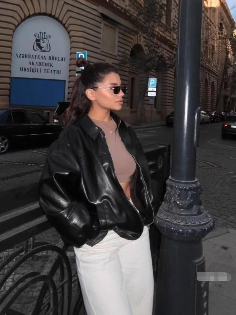 Casual Bomber Leather Jacket