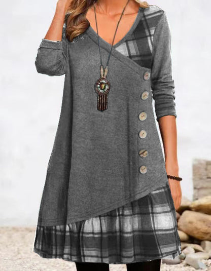 Casual Button Front Patchwork Dress