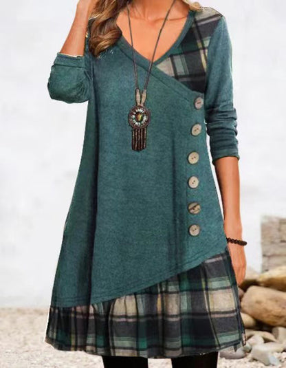 Casual Button Front Patchwork Dress