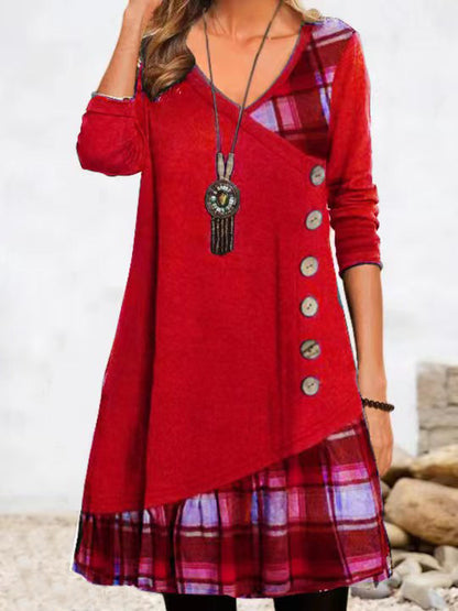 Casual Button Front Patchwork Dress