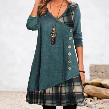 Casual Button Front Patchwork Dress