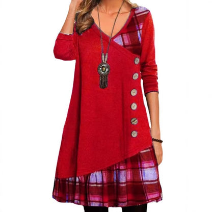Casual Button Front Patchwork Dress