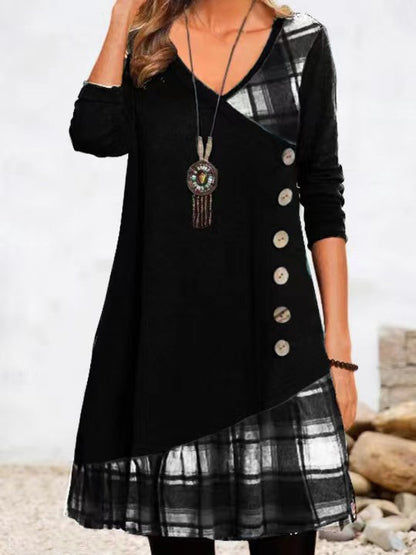 Casual Button Front Patchwork Dress