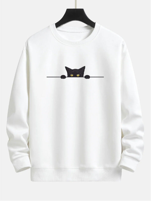 Casual Cat Print Crewneck Sweatshirt