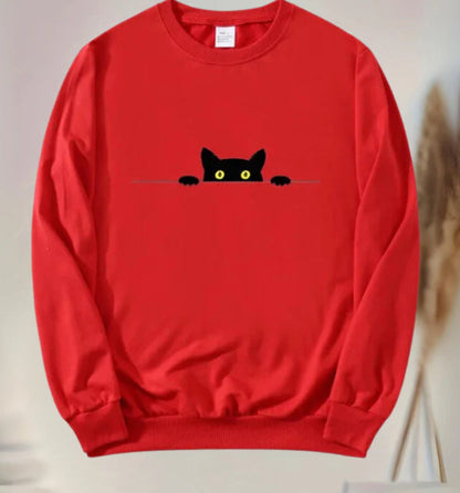 Casual Cat Print Crewneck Sweatshirt