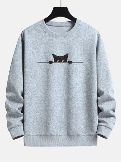 Casual Cat Print Crewneck Sweatshirt