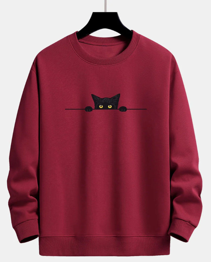 Casual Cat Print Crewneck Sweatshirt