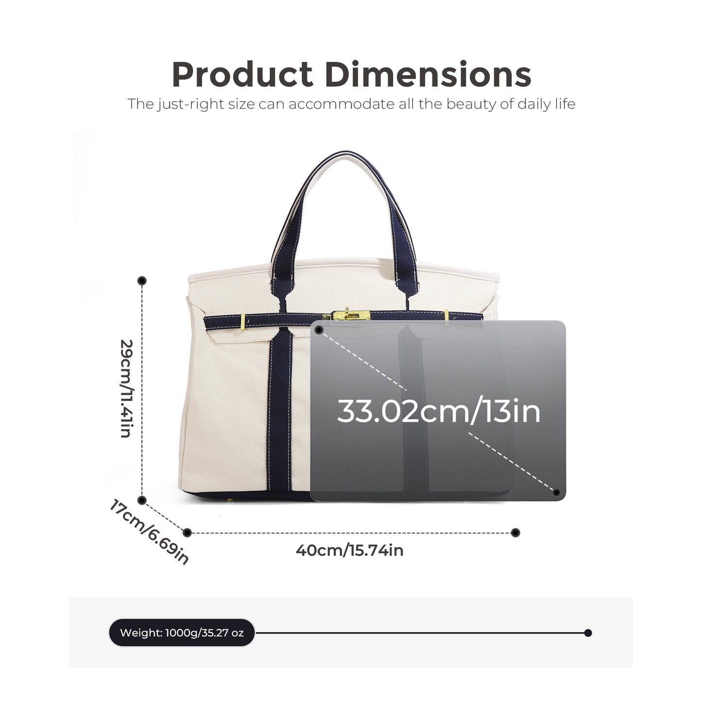 Casual Color Block Canvas Tote Bag