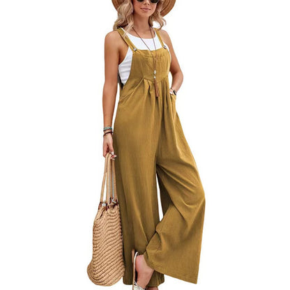 Casual Cotton Suspenders Pants for Women
