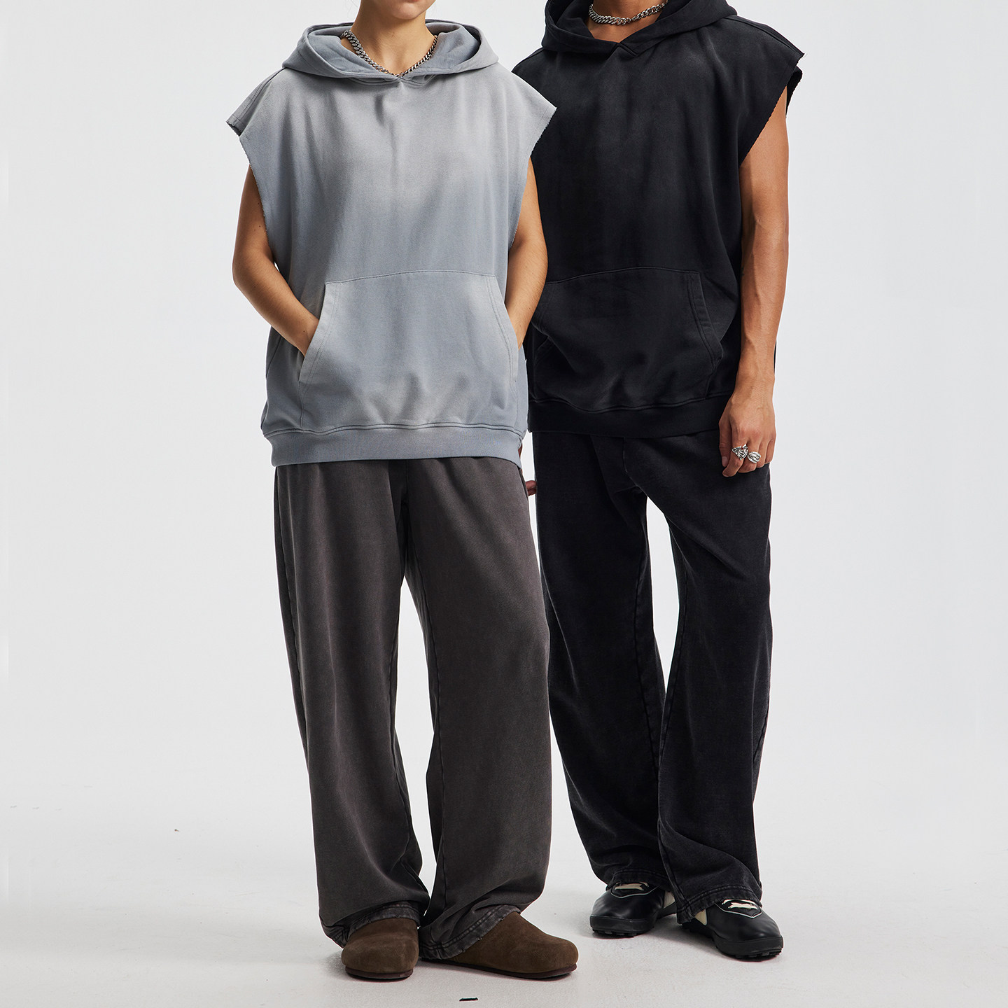 Casual Cotton Trousers with Distressed Finish