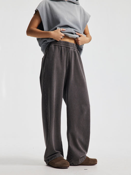 Casual Cotton Trousers with Distressed Finish