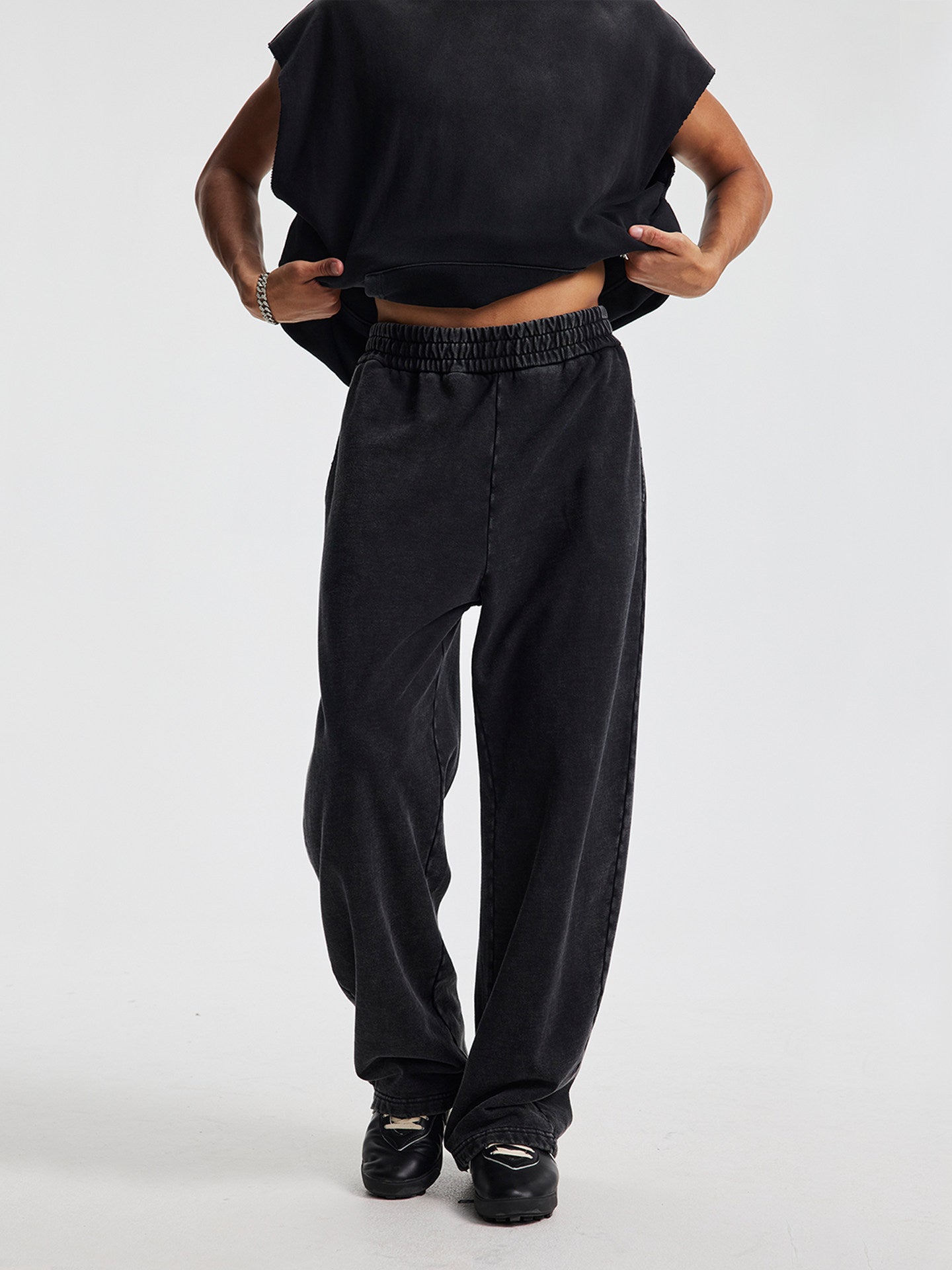 Casual Cotton Trousers with Distressed Finish