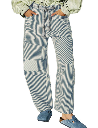 Casual Cotton Wide-Leg Drawstring Trousers