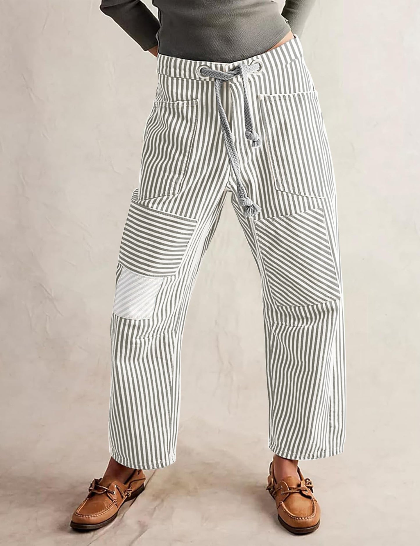 Casual Cotton Wide-Leg Drawstring Trousers