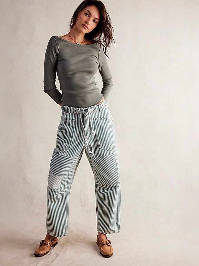 Casual Cotton Wide-Leg Drawstring Trousers