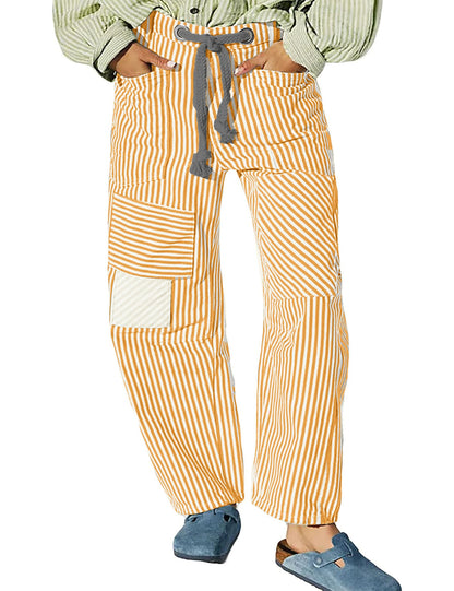 Casual Cotton Wide-Leg Drawstring Trousers