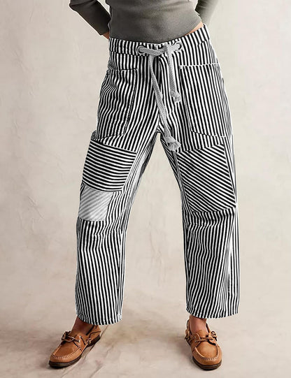 Casual Cotton Wide-Leg Drawstring Trousers