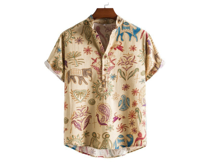 Casual Digital Print Short Sleeve Shirt