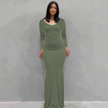 Casual fitted bandeau home dress with long skirt