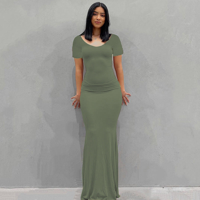 Casual fitted bandeau home dress with long skirt