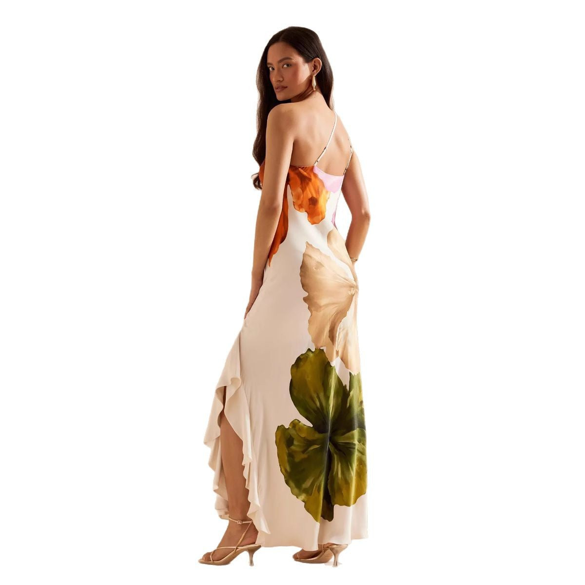 Casual Floral Print Sloping Shoulder Dress