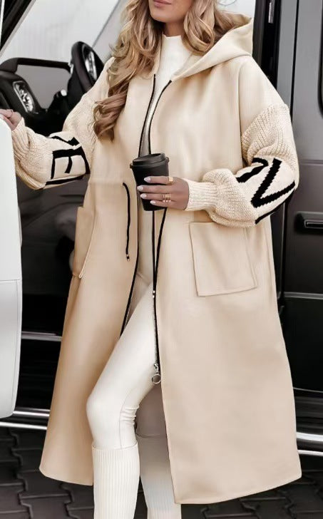 Casual Hooded Long Splicing Jacket