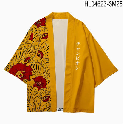 Casual Kimono Robe with 3D Floral Print