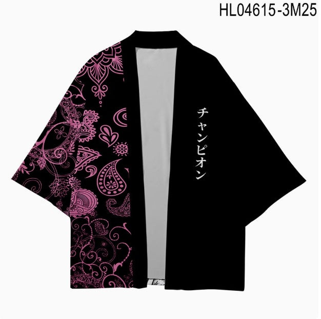 Casual Kimono Robe with 3D Floral Print
