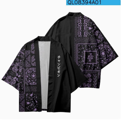 Casual Kimono Robe with 3D Floral Print