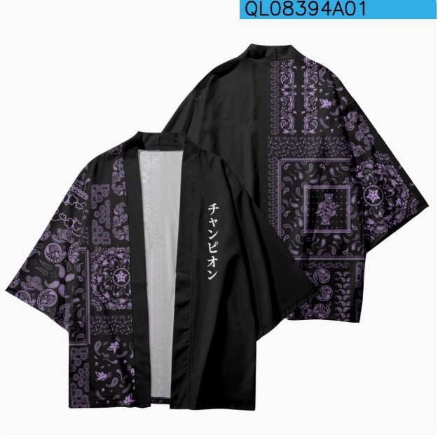 Casual Kimono Robe with 3D Floral Print