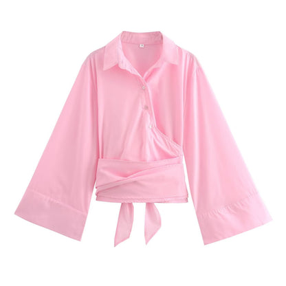 Casual Lapel Bow Poplin Shirt