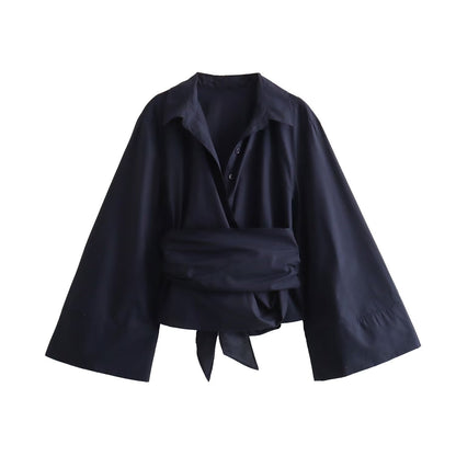 Casual Lapel Bow Poplin Shirt