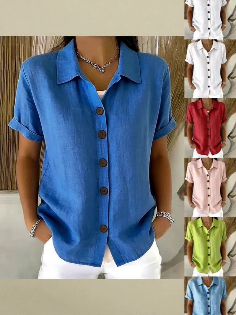 Casual Lapel Button Short Sleeve T-Shirt