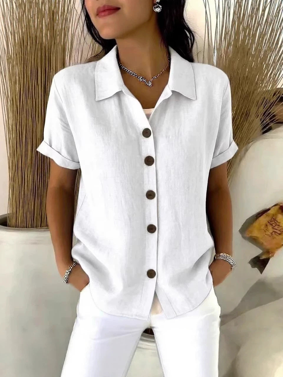 Casual Lapel Button Short Sleeve T-Shirt