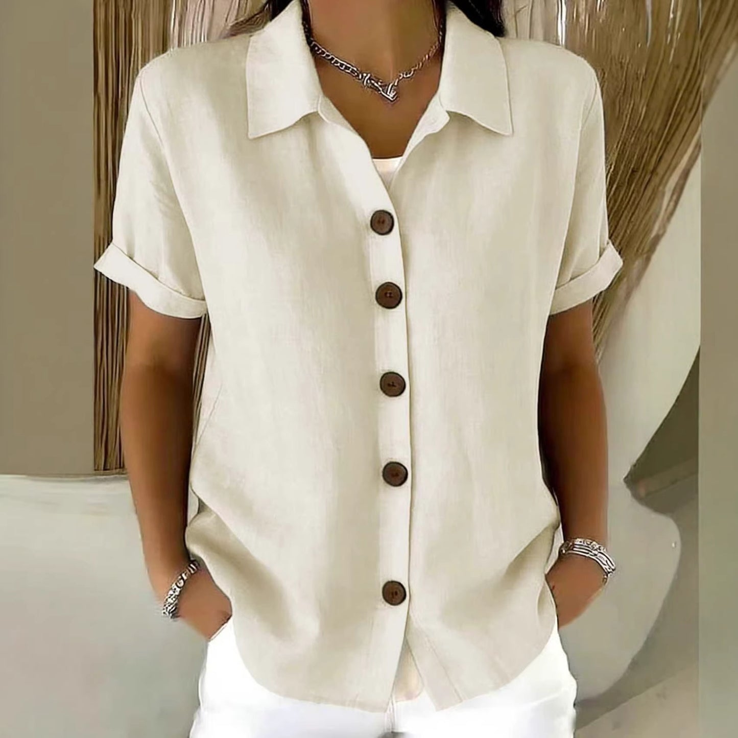 Casual Lapel Button Short Sleeve T-Shirt