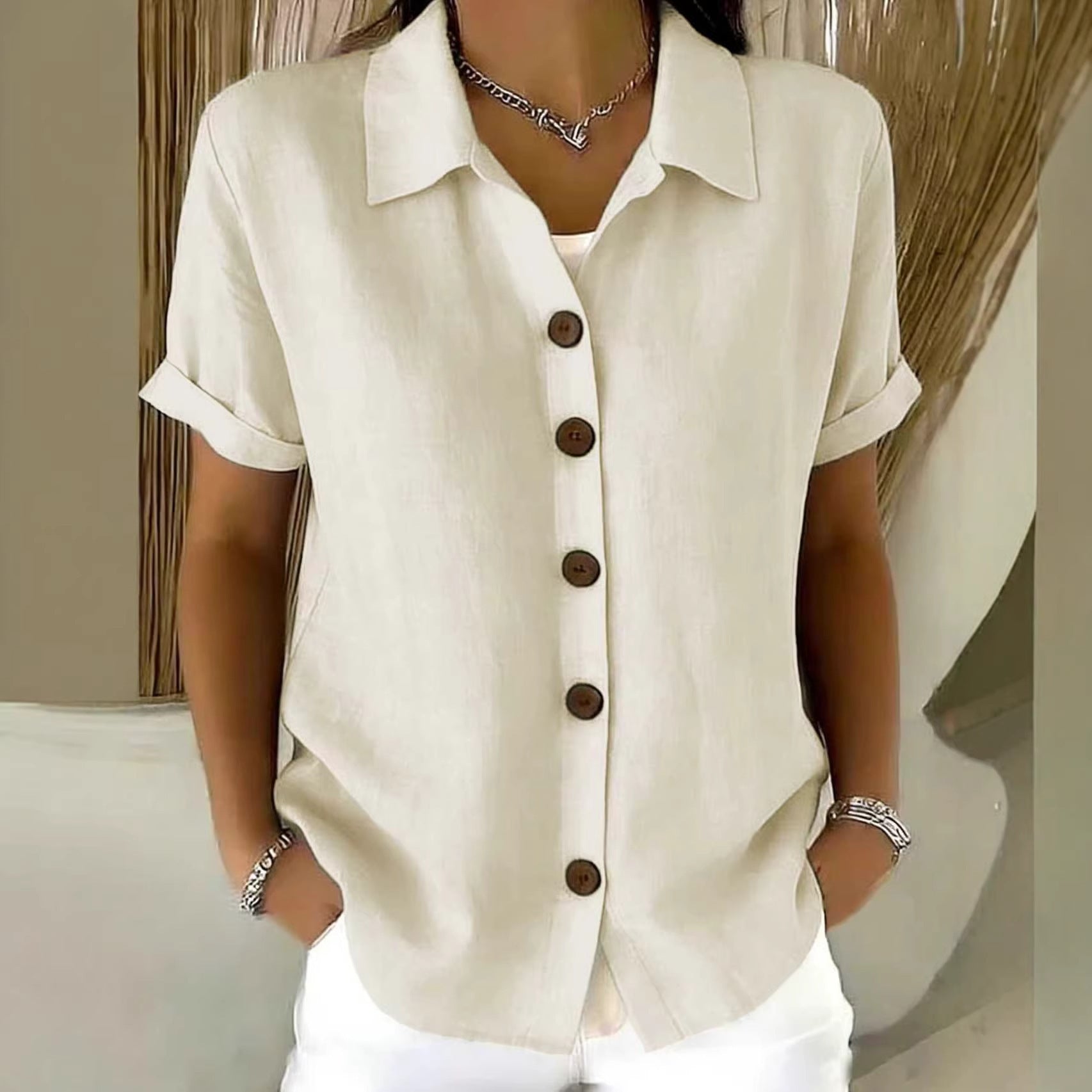 Casual Lapel Button Short Sleeve T-Shirt