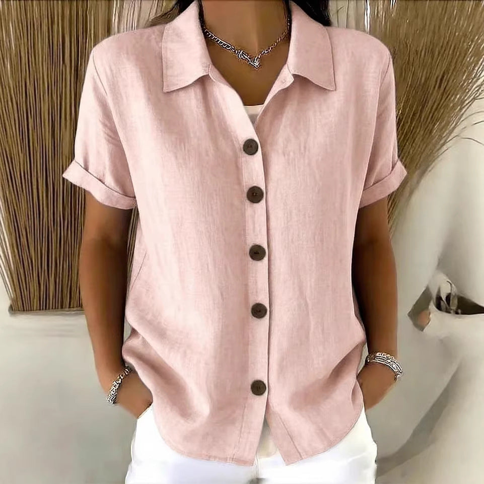 Casual Lapel Button Short Sleeve T-Shirt