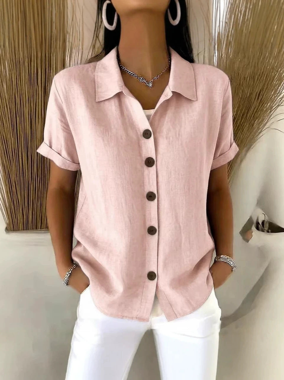 Casual Lapel Button Short Sleeve T-Shirt