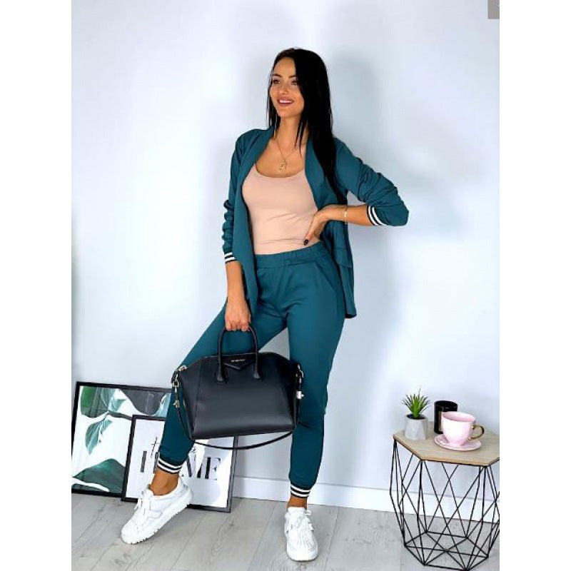 Casual Long Sleeve Blazer and Trousers Set