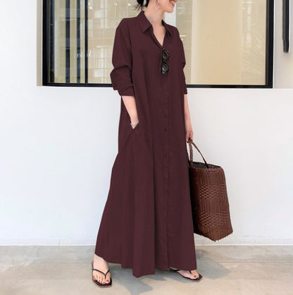 Casual Long Sleeve Pocket Dress