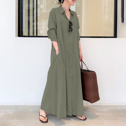 Casual Long Sleeve Pocket Dress