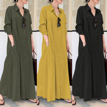 Casual Long Sleeve Pocket Dress