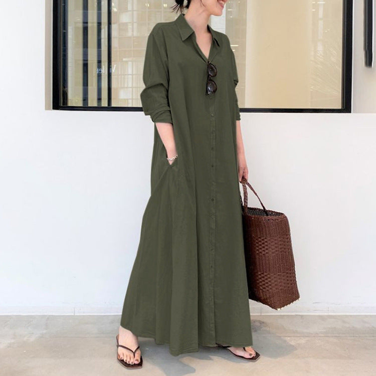 Casual Long Sleeve Pocket Dress
