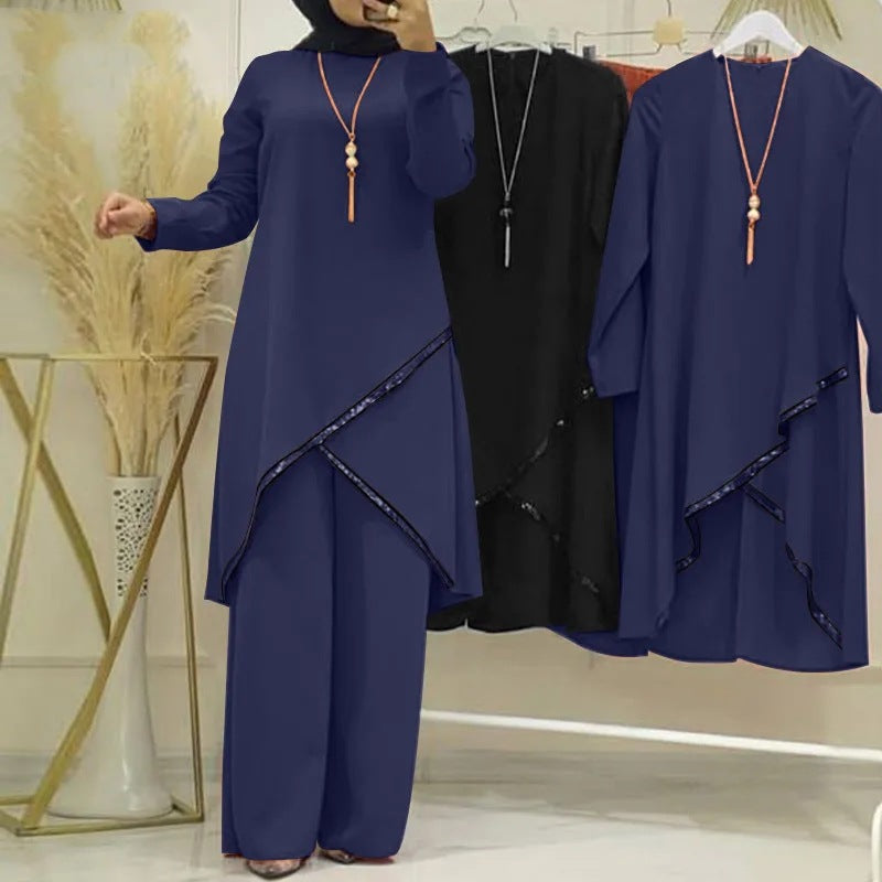 Casual Long Sleeve Shirt and Wide Leg Pants Set for Women