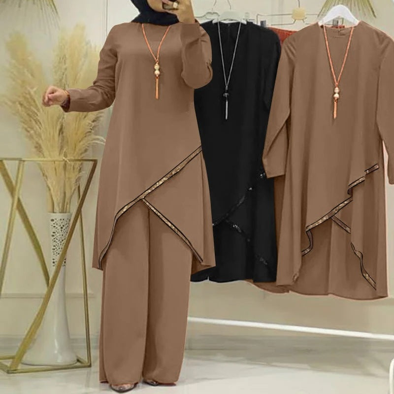 Casual Long Sleeve Shirt and Wide Leg Pants Set for Women