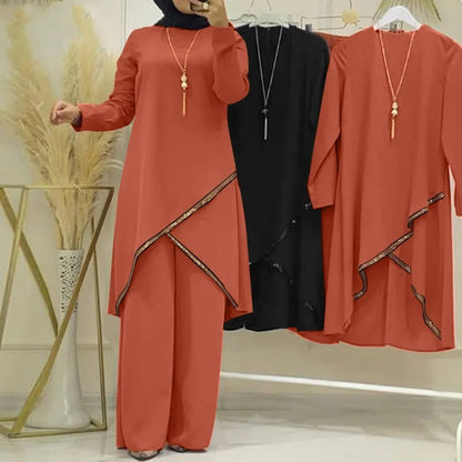 Casual Long Sleeve Shirt and Wide Leg Pants Set for Women