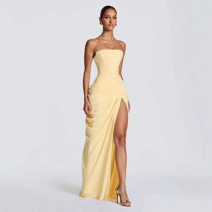 Casual long-sleeved slim-fit suspender maxi dress