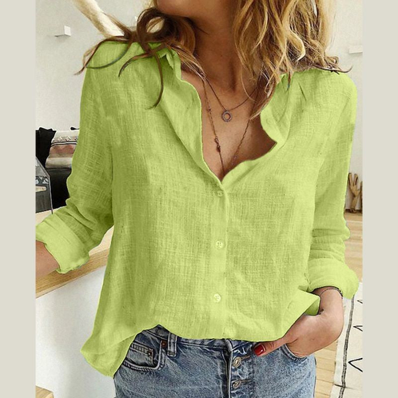 Casual Loose Fit Long Sleeve Linen Shirt