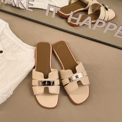 Casual metal-buckle slippers